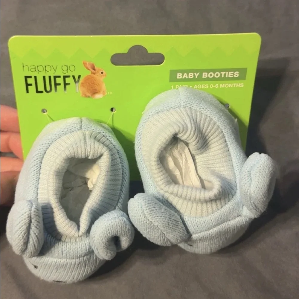 Happy Go Fluffy Baby Boy’s First Easter Blue Booties Comfy 0-6 Months BRAND NEW